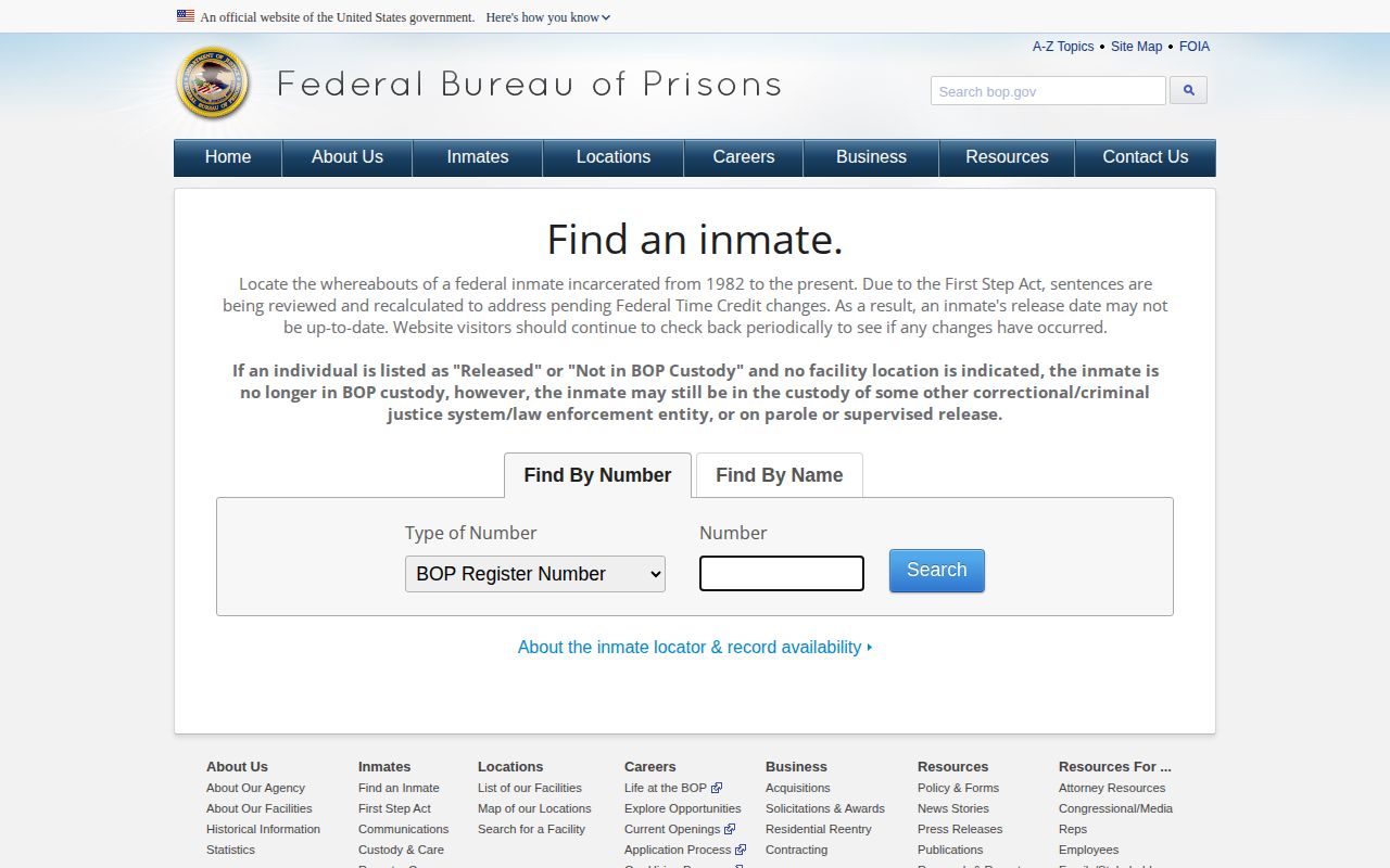 Webster County federal released inmate BOP locator