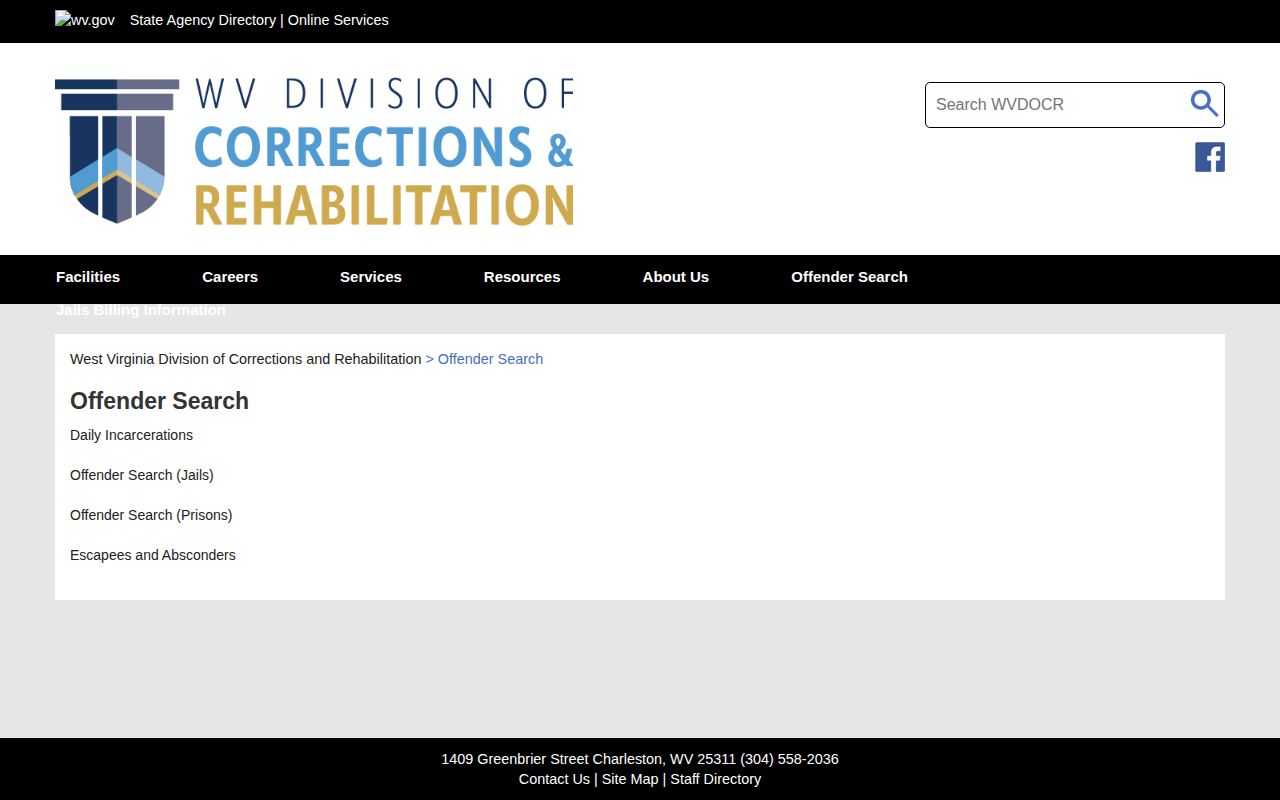 Webster County released inmate WVDCR offender search hub