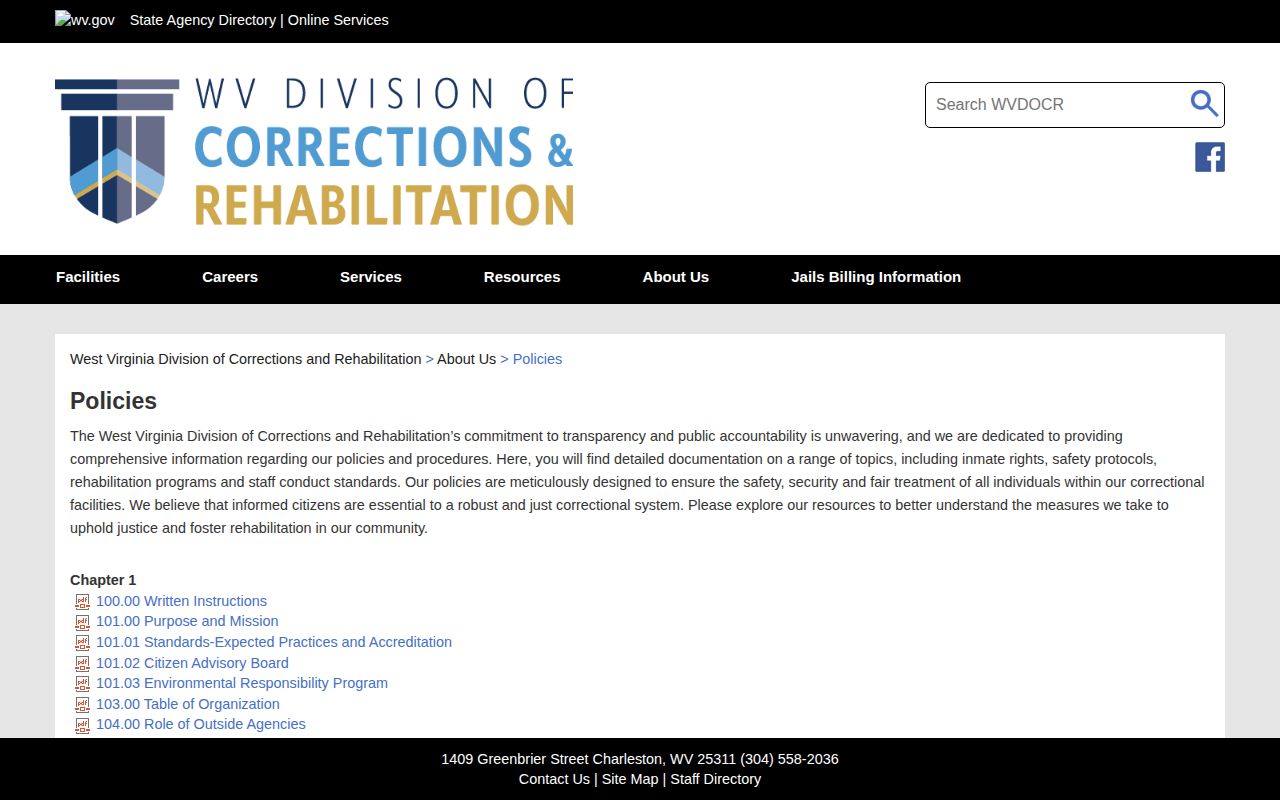 WVDCR policy index for Webster County release mugshot and booking photo records
